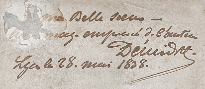 Дарственная надпись чернилами на французском языке: 
«A ma Belle soeur – hommage empressee de l’auteur. Demidoff. 28 mai 1838».
Перевод: «Моей невестке – с почтением усердный автор. Демидов. 28 мая 1838».
Надпись адресована жене П.Н. Демидова Авроре Карловне Шернваль – Демидовой.
Анатолий Николаевич Демидов (1813-1870)
